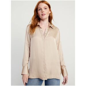 Old Navy Tan Button-Up Silky Satin Blouse Size Large